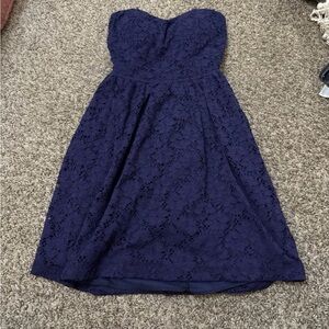 Navy Lace Strapless Dress- Padded